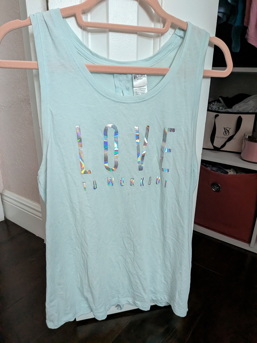 Victoria's Secret Light Blue 'LOVE' Workout Tank Size Small